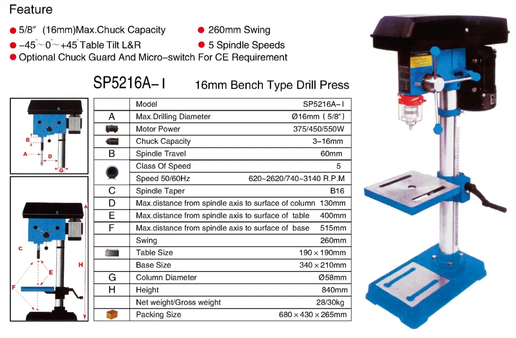 Drill Capacity From 13mm to 80mm Big Sale High Quality Drilling Machine with Iron Cast Table Vertical Mini Bench Box Column Pillar Drill Press Drilling Machine